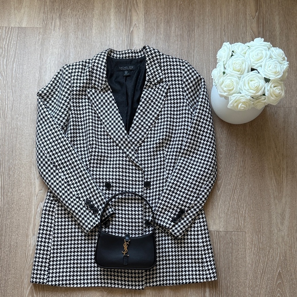 Rachel Zoe Houndstooth Double-Breasted Blazer Jacket